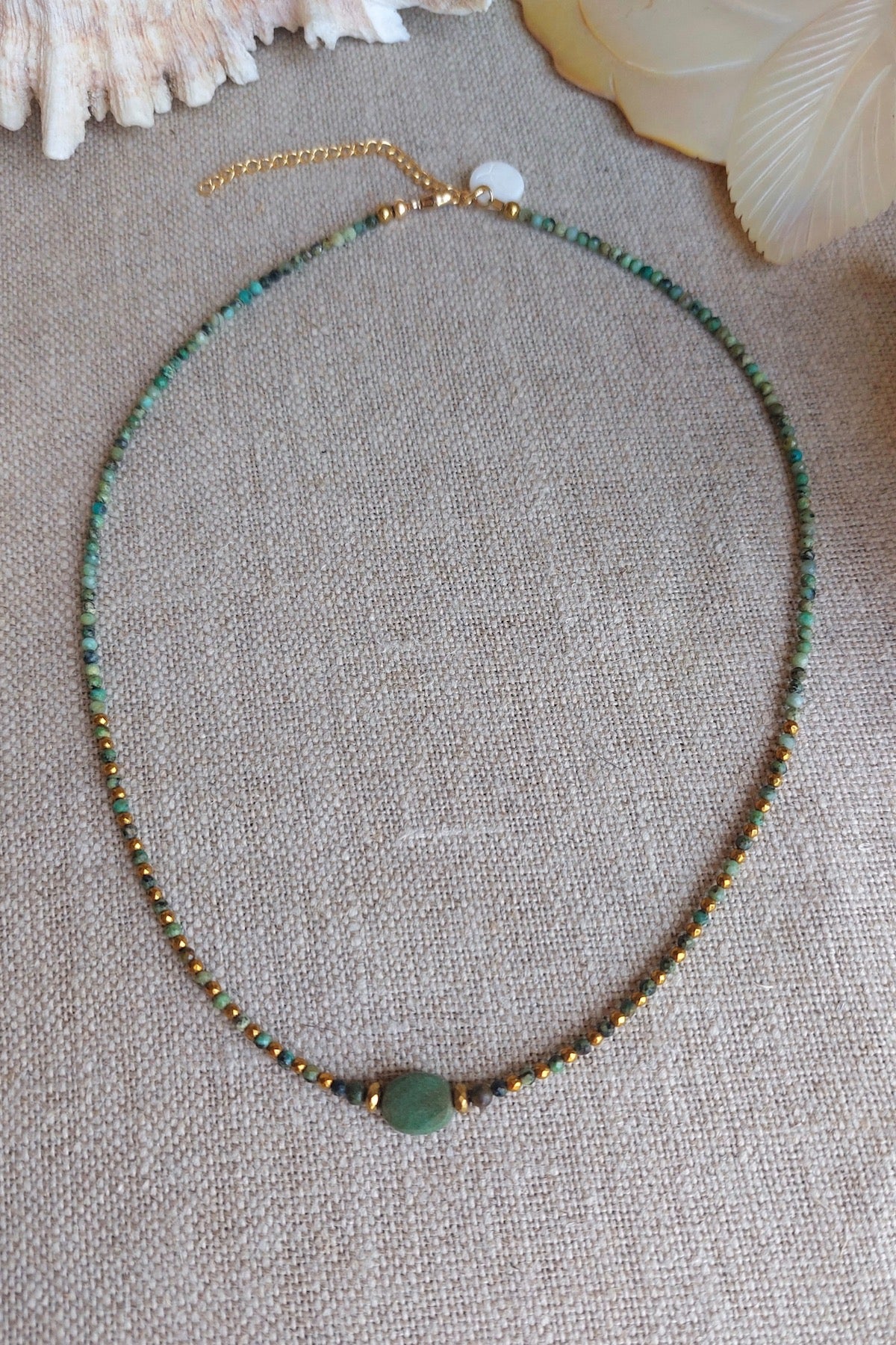 Collier Inaïa Turquoise africaine et Agathe d'Herbe verte