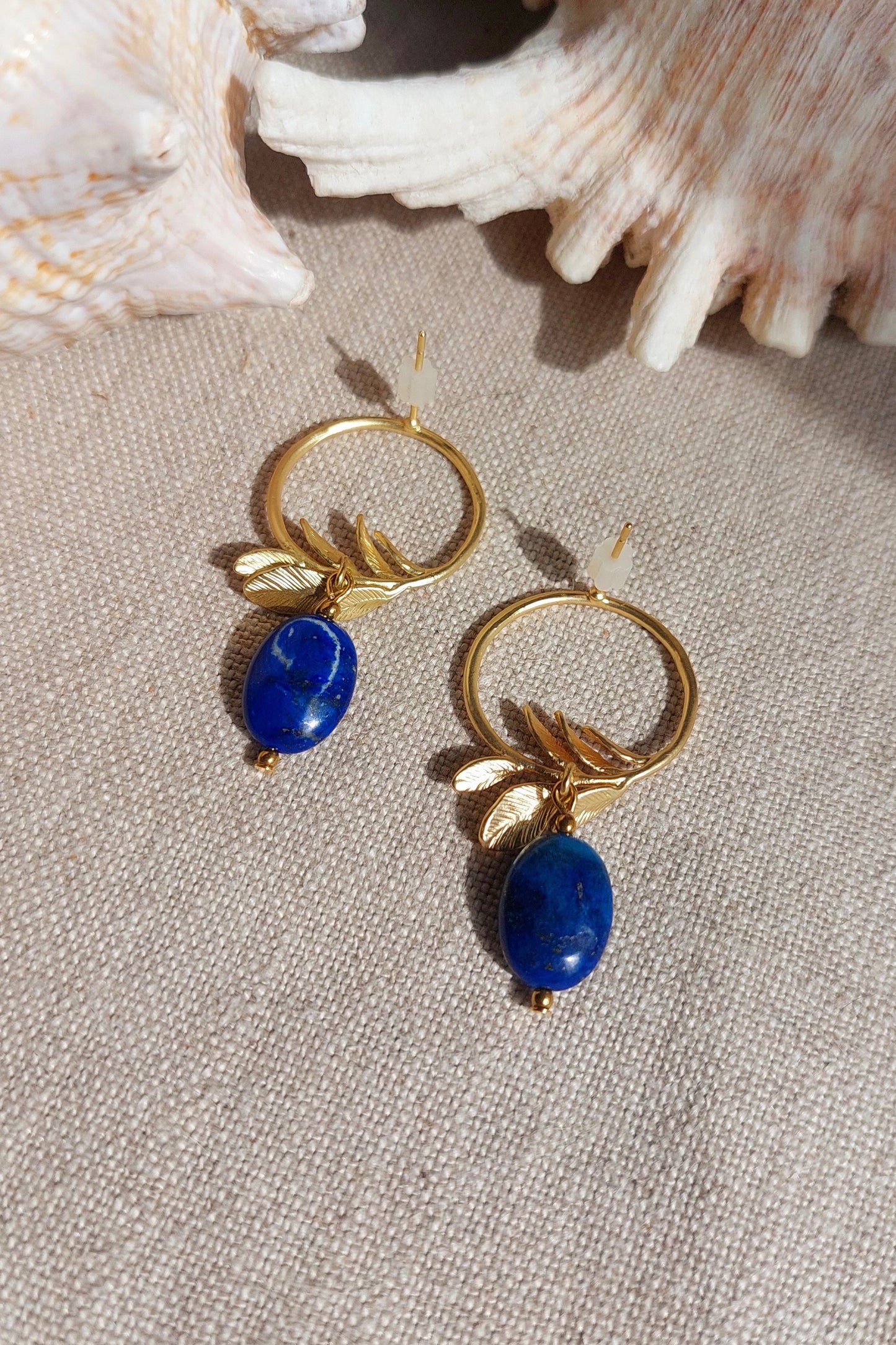 Boucles d'oreilles Elvire feuilles et Lapis Lazuli