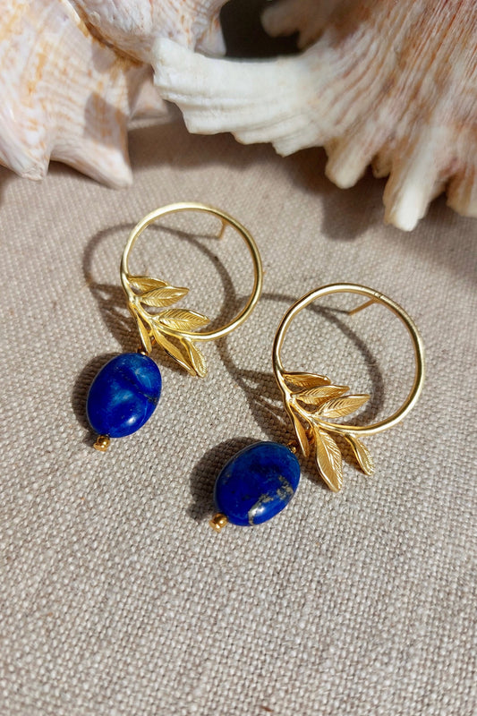 Boucles d'oreilles Elvire feuilles et Lapis Lazuli