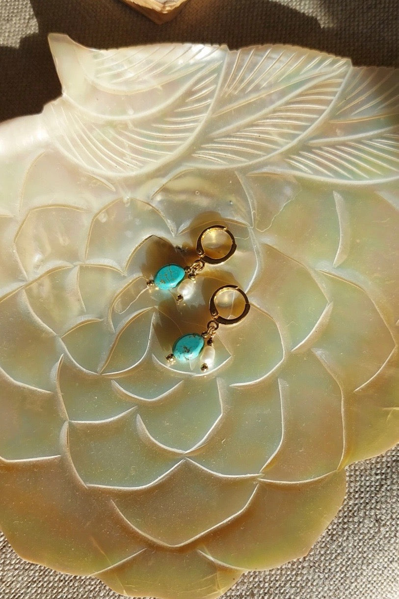 Boucles d'oreilles Sybille Turquoise et perles