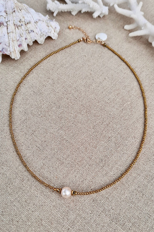 Collier Elisa Hématite, perle baroque