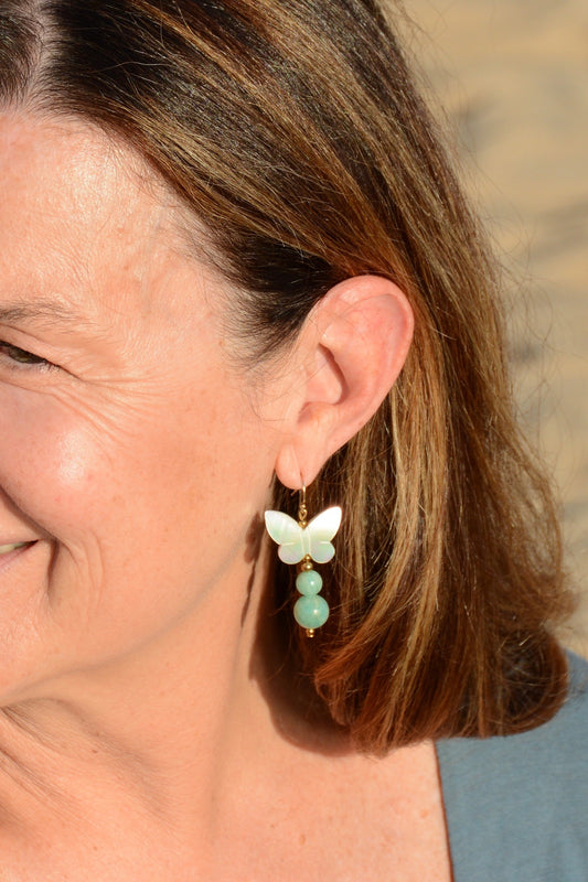 Boucles d'oreilles Adèle Papillon Nacre et Amazonite